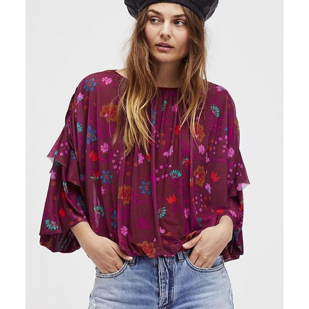 NWT Free People Wildflower Honey Printed Top - Picture 2 of 8